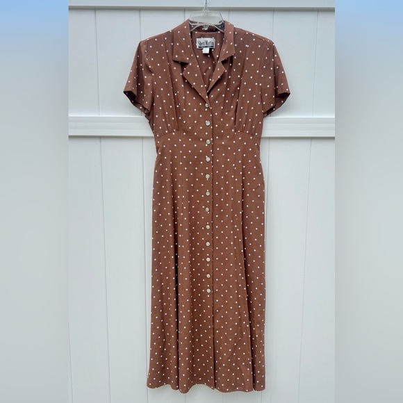 Brown & White polka Dot Dress, Vintage, Size 12, Sheri Martin, Pretty Woman - Picture 2 of 12